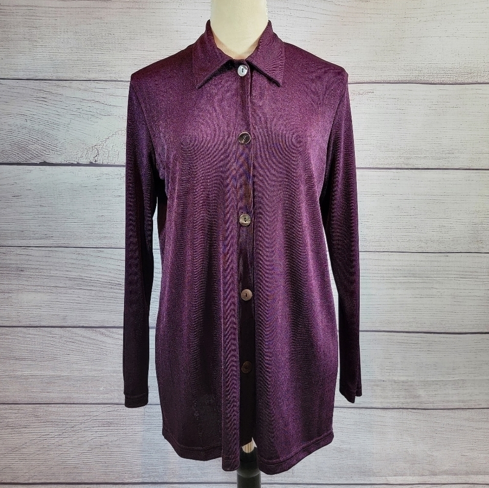 JUSTIN B. Jones Vintage Button Up Blouse Deep Purple Size Medium